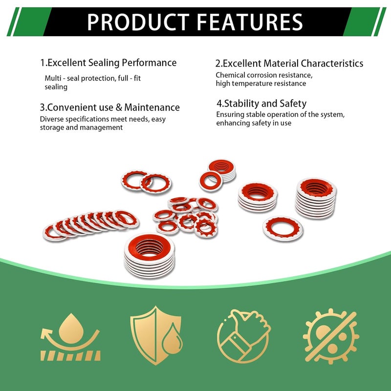 Japtend 160PCS Air Conditioning System Compressor Seal Washers Assortment Kit, 6 Sizes Automotive A/C Compressor Port Bonded Seal Gasket Kit (Red) - Image 3
